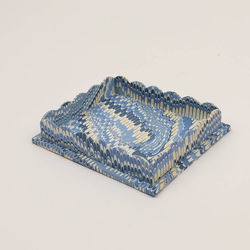 SCALLOPED TRAY SET, MARBLED MOUNTAIN BLUE