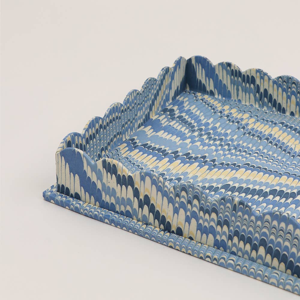 SCALLOPED TRAY SET, MARBLED MOUNTAIN BLUE