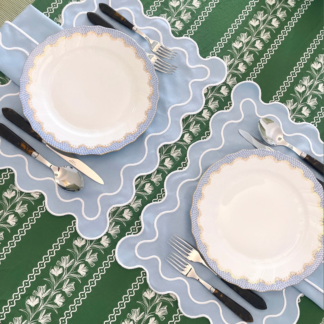 FLORAL STRIPE TABLECLOTH, GREEN