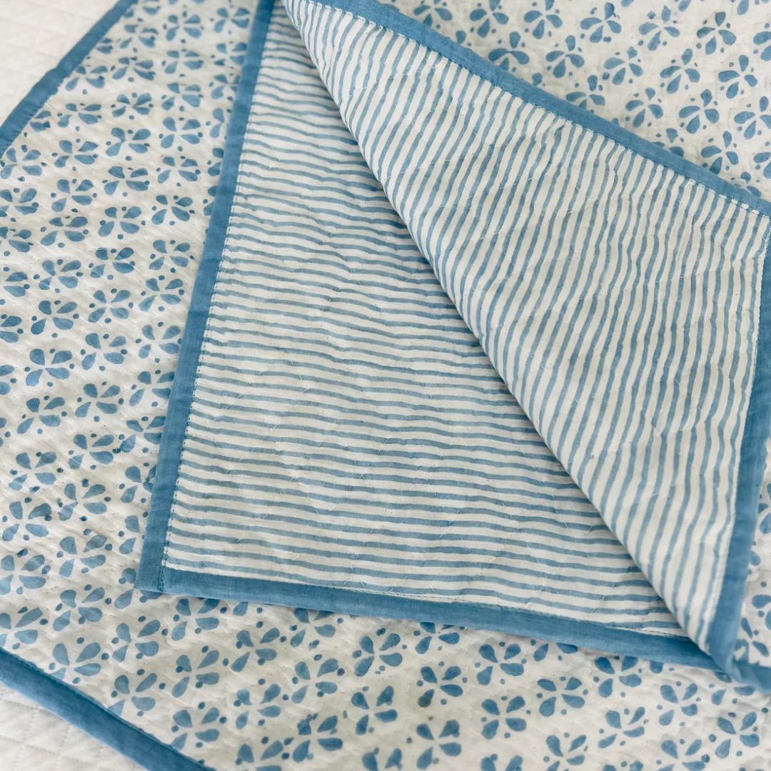 BLUE & WHITE QUILTED BABY BLANKET