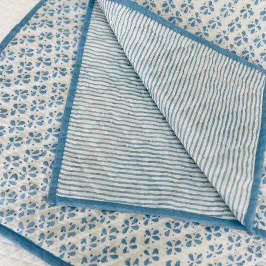 BLUE & WHITE QUILTED BABY BLANKET