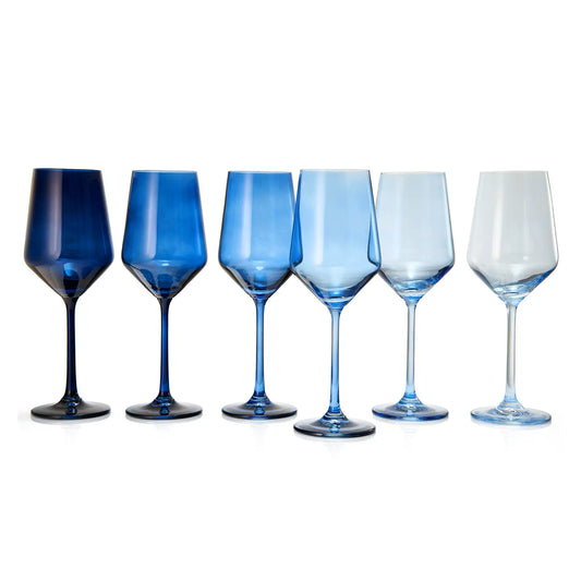 MIXED BLUE WINE GLASSES (SET OF 6)