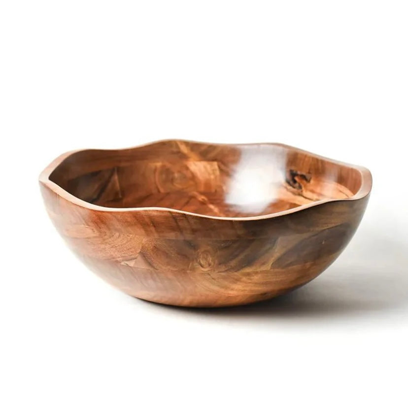 MEDIUM RUFFLED WOODEN SALAD BOWL