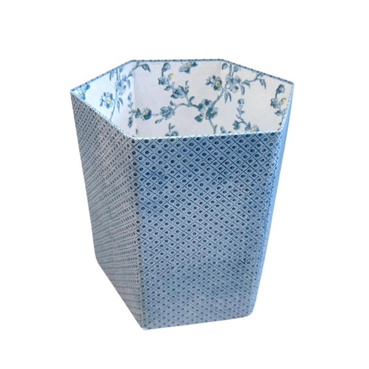 INDIGO BLOCK PRINTED HEXAGON WASTEBASKET