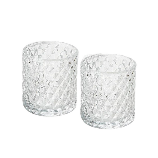 DIAMOND GLASS VOTIVE PAIR