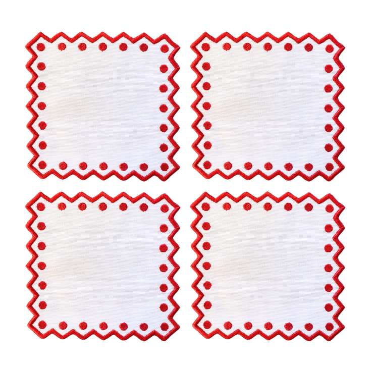 GEORGIA COCKTAIL NAPKINS, WHITE & RED (SET OF 4)