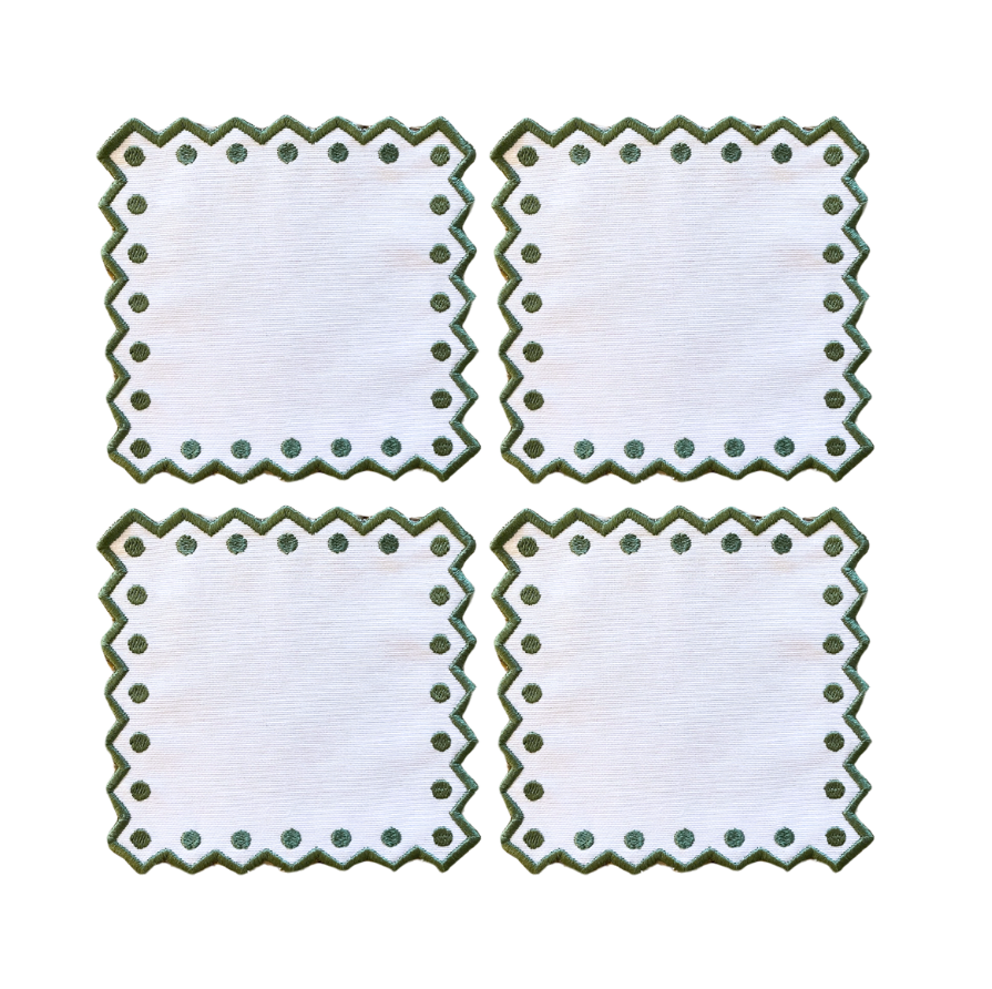 GEORGIA COCKTAIL NAPKINS, WHITE & GREEN (SET OF 4)