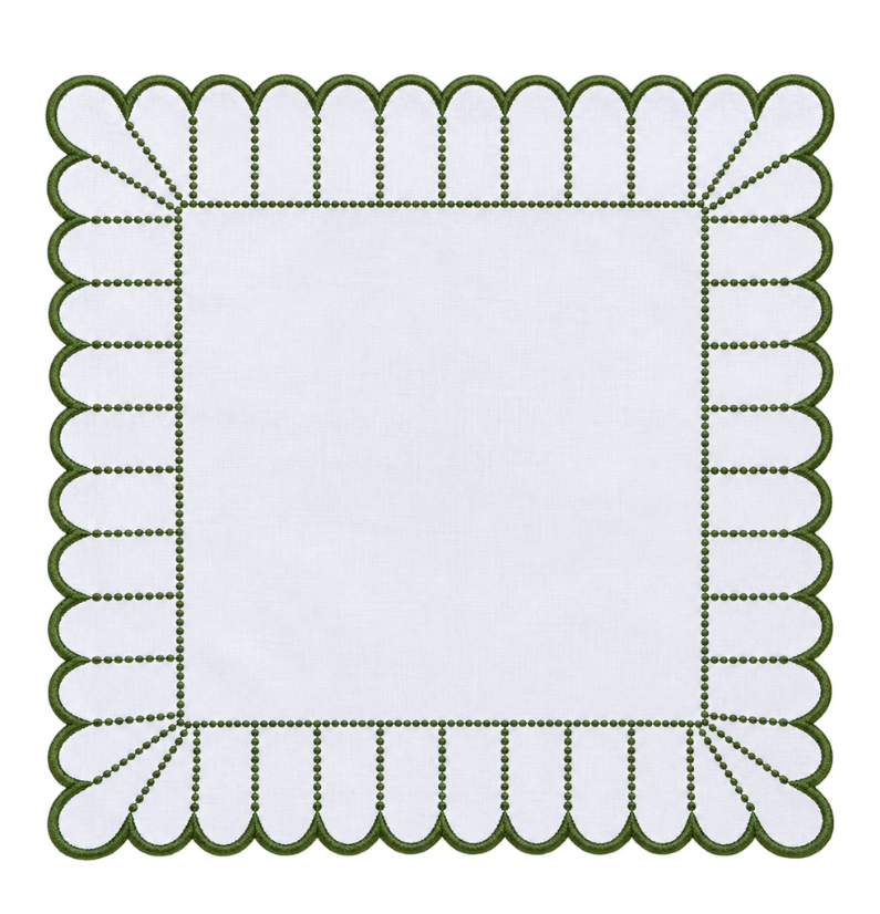 ELIZA NAPKINS, WHITE & GREEN (SET OF 4)