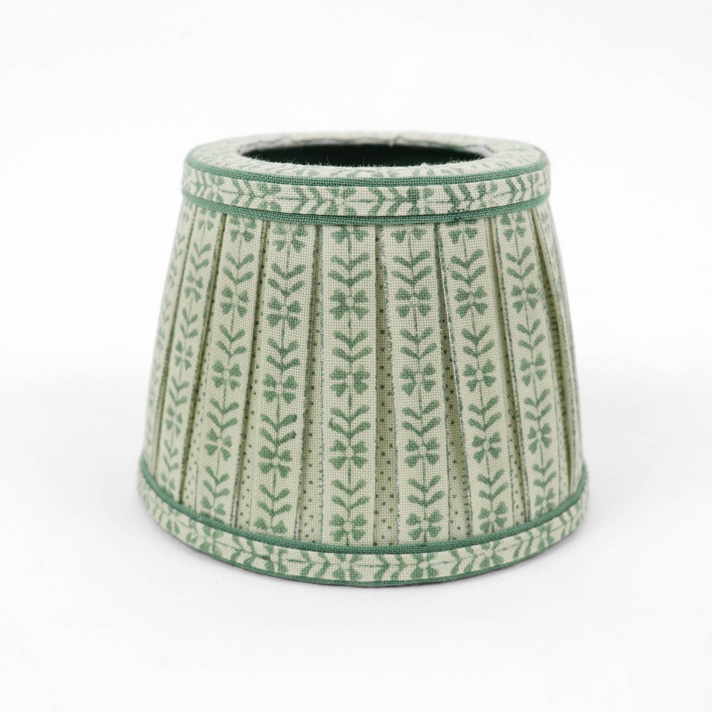BOX PLEAT LAMPSHADE, FLORAL GREEN STRIPE