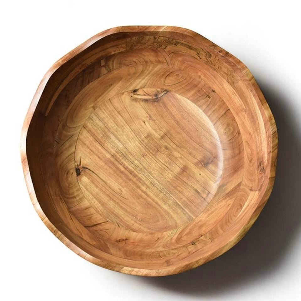LARGE RUFFLED WOODEN SALAD BOWL