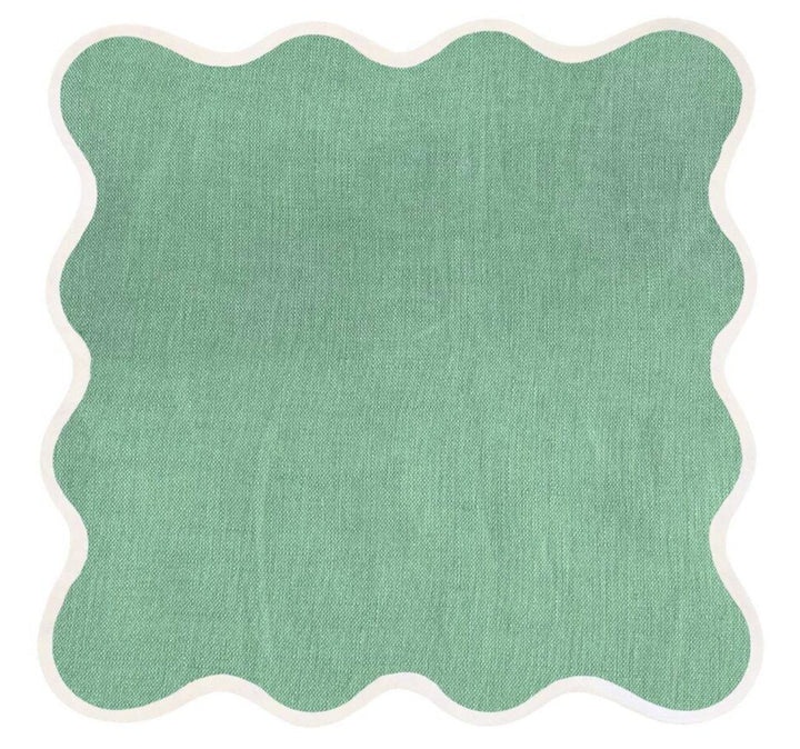 SCALLOPED LINEN SQUARE, GARDEN GREEN (SET OF 4)