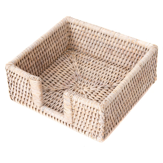 WOVEN COCKTAIL NAPKIN HOLDER, WHITE WASH