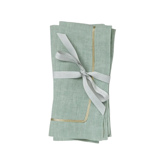 SEA FOAM & GOLD TRIM DINNER NAPKINS (SET OF 2)