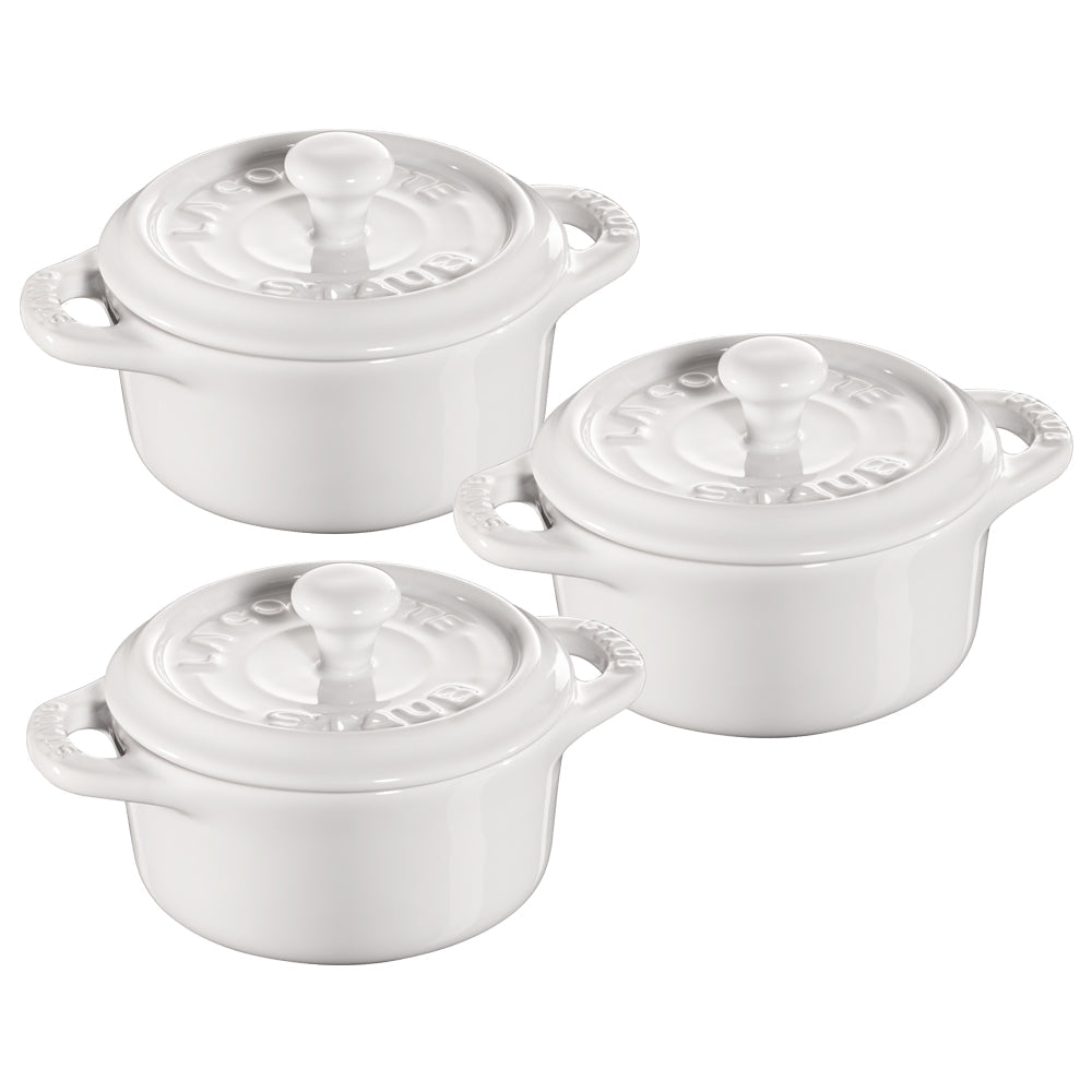 CERAMIC MINI ROUND COCOTTE SET, SET OF 3