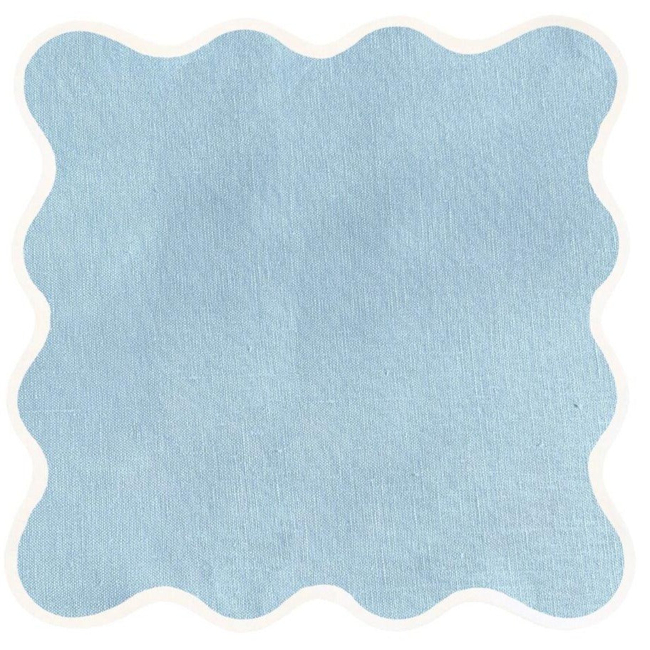 SCALLOPED LINEN SQUARE, SKY BLUE (SET OF 4)