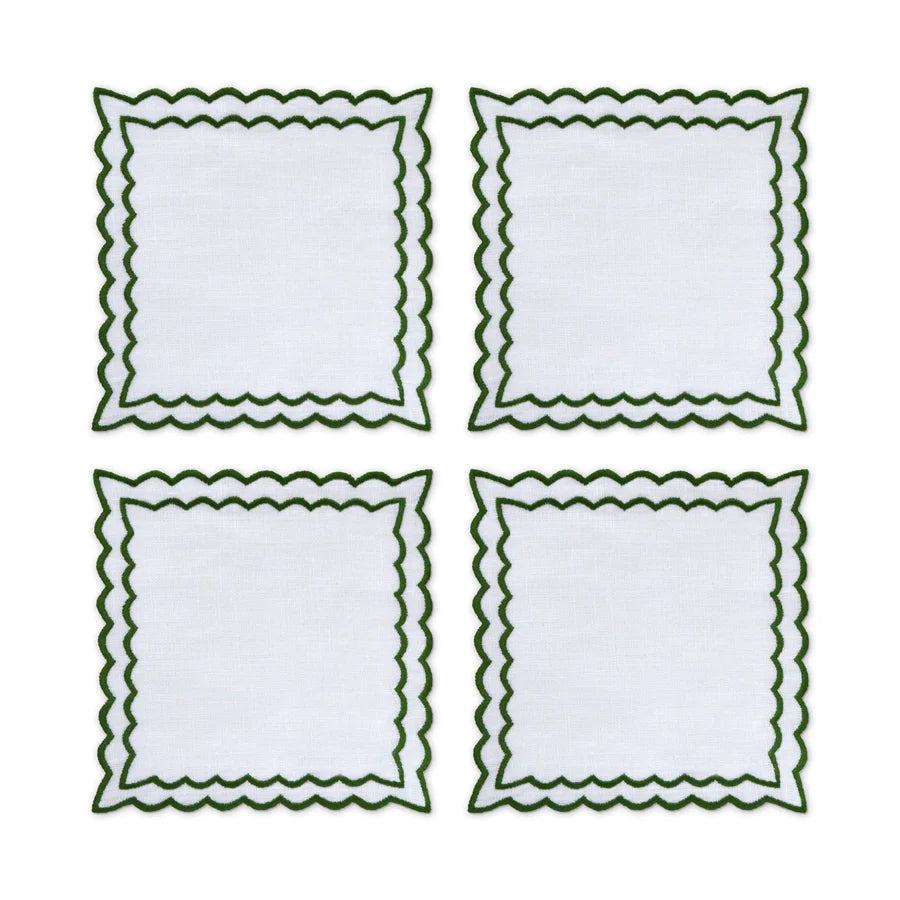 GREEN & WHITE COCKTAIL NAPKINS (SET OF 4)