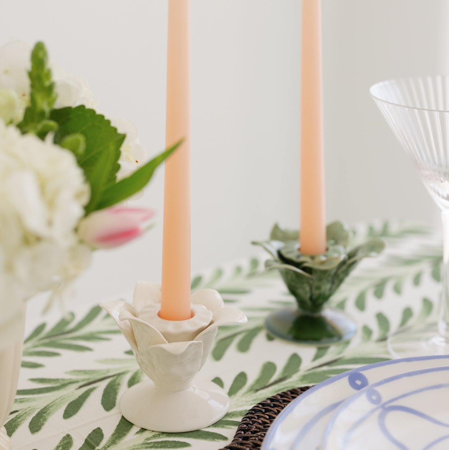 PALM TREE CANDLE HOLDER PAIR, WHITE