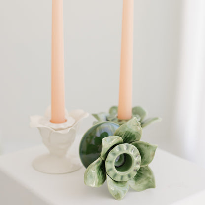 PALM TREE CANDLE HOLDER PAIR, GREEN