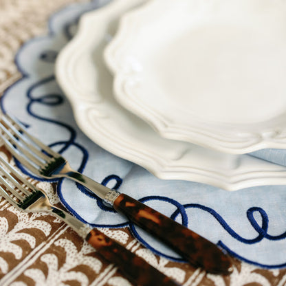 EMROIDERED RIBBON PLACEMATS, BLUE (SET OF 4)