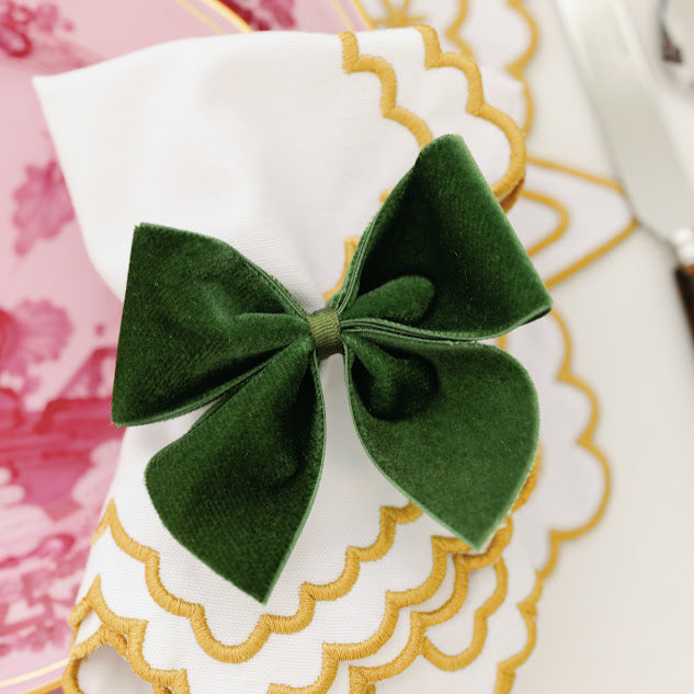 VELVET NAPKIN BOWS, FOREST GREEN (SET OF 4)