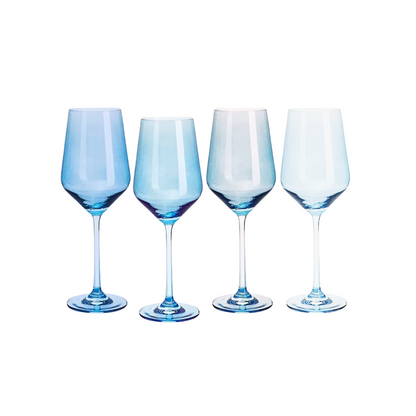 MIXED LIGHT BLUE WINE GLASSES (SET OF 4)