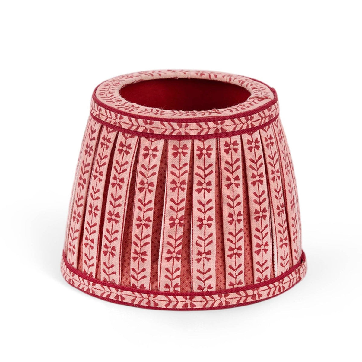 BOX PLEAT LAMPSHADE, FLORAL RED STRIPE