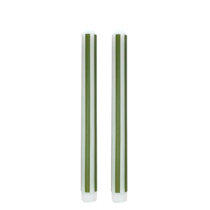 GREEN STRIPE TAPER CANDLES (SET OF 2)