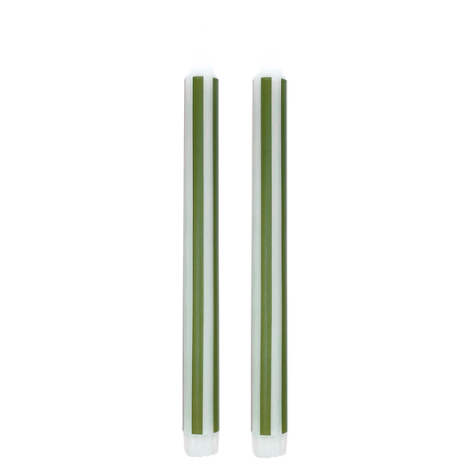 GREEN STRIPE TAPER CANDLES (SET OF 2)