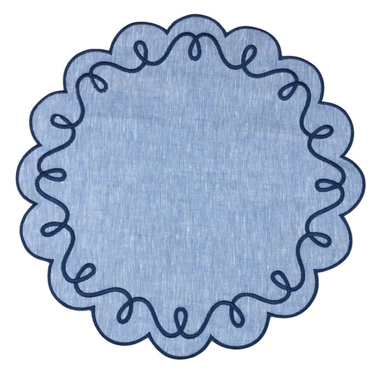 EMROIDERED RIBBON PLACEMATS, BLUE (SET OF 4)