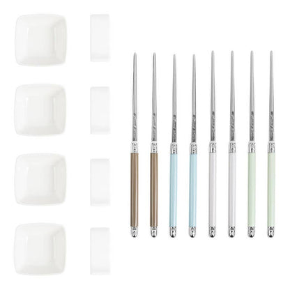 MOTHER OF PEARL CHOPSTICKS & CERAMIC BOWLS SET (4 PAIRS)