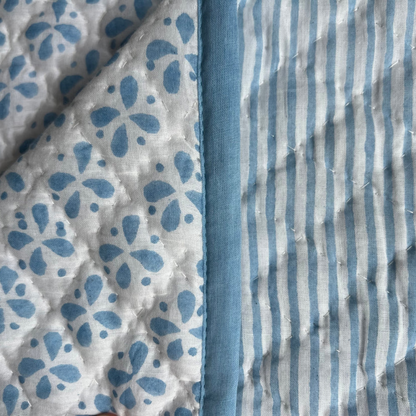 BLUE & WHITE QUILTED BABY BLANKET