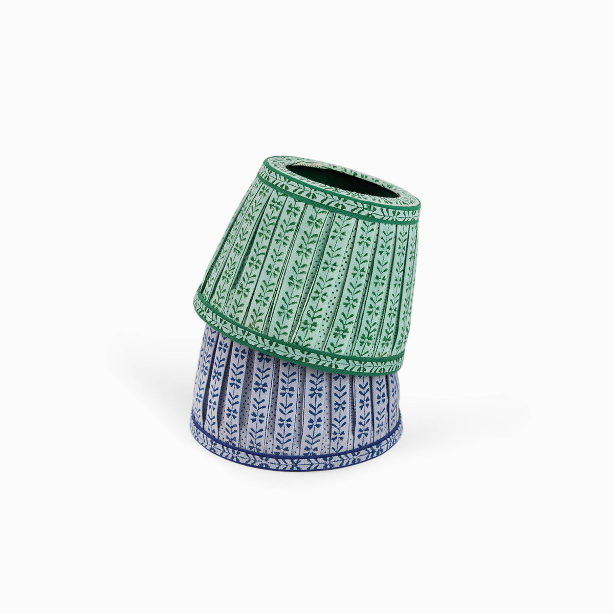 BOXPLEAT LAMPSHADE, FLORAL BLUE STRIPE