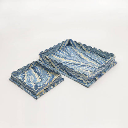 SCALLOPED TRAY SET, MARBLED MOUNTAIN BLUE