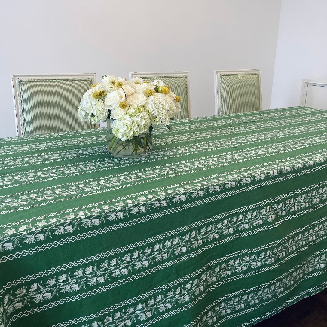FLORAL STRIPE TABLECLOTH, GREEN