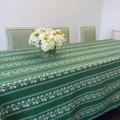 FLORAL STRIPE TABLECLOTH, GREEN
