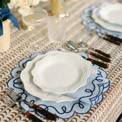 EMROIDERED RIBBON PLACEMATS, BLUE (SET OF 4)