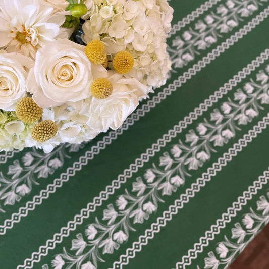 FLORAL STRIPE TABLECLOTH, GREEN