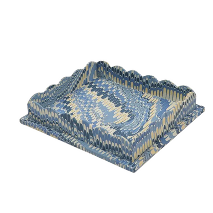 SCALLOPED TRAY SET, MARBLED MOUNTAIN BLUE