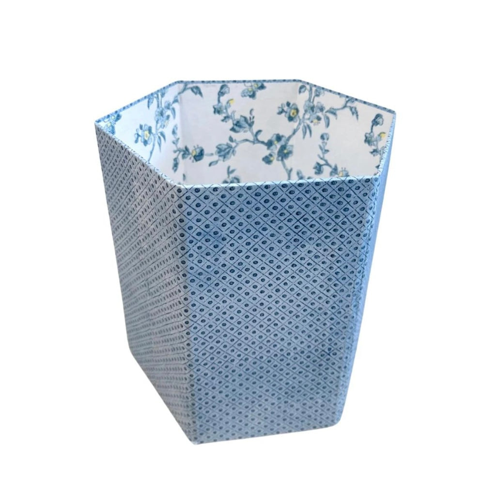 INDIGO BLOCK PRINTED HEXAGON WASTEBASKET