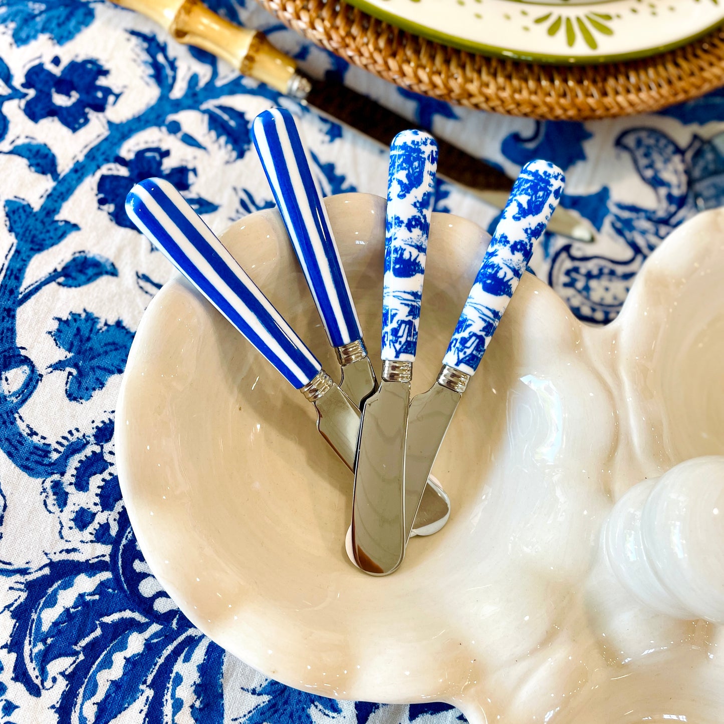 BLUE & WHITE STRIPE CHEESE SPREADER