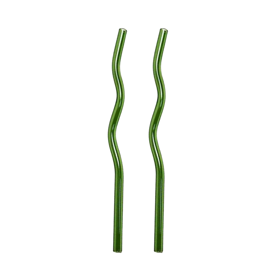 GREEN GLASS STRAWS (SET OF TWO)