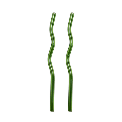 GREEN GLASS STRAWS (SET OF TWO)