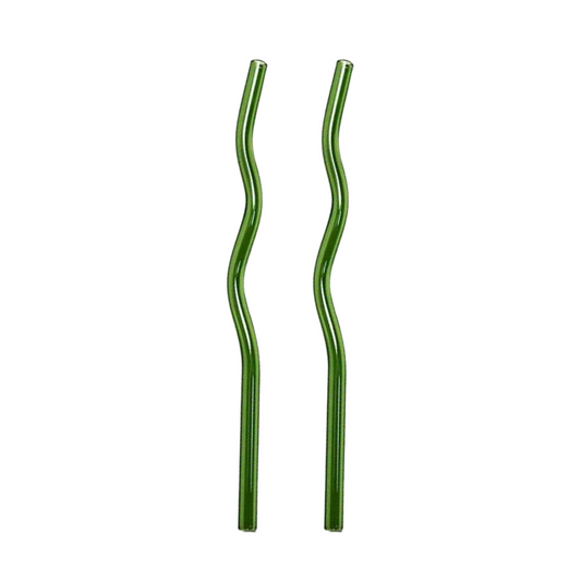 GREEN GLASS STRAWS (SET OF TWO)