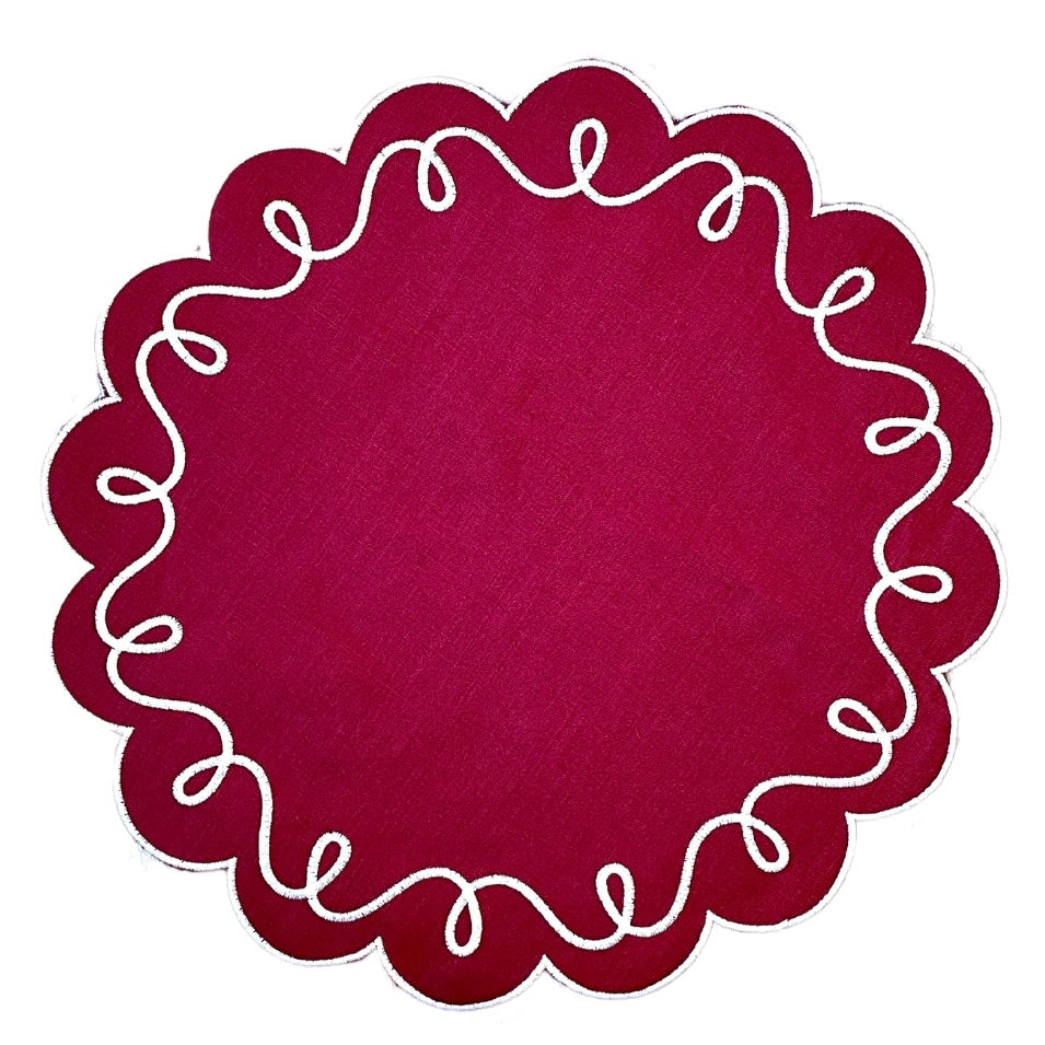 EMROIDERED RIBBON PLACEMATS, WINE (SET OF 4)