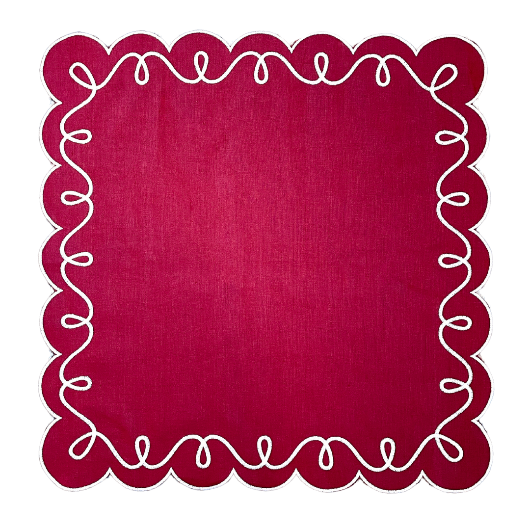 EMROIDERED RIBBON NAPKINS, WINE (SET OF 4)