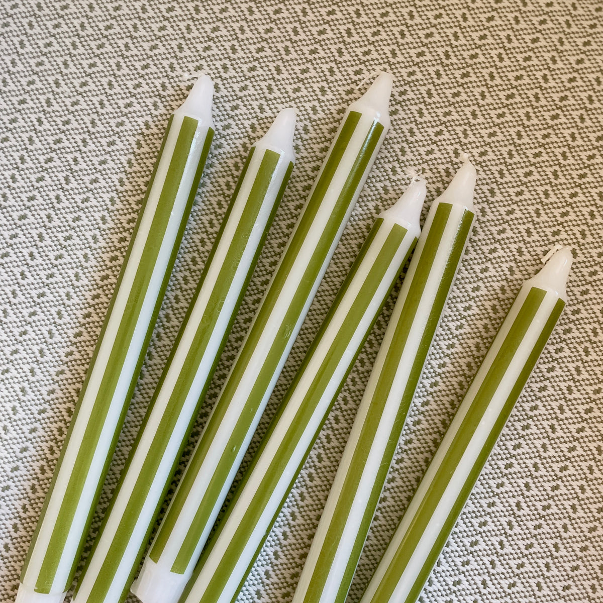 GREEN STRIPE TAPER CANDLES (SET OF 2)