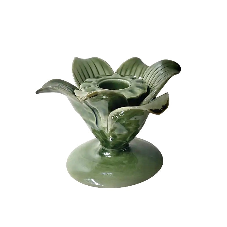 PALM TREE CANDLE HOLDER PAIR, GREEN