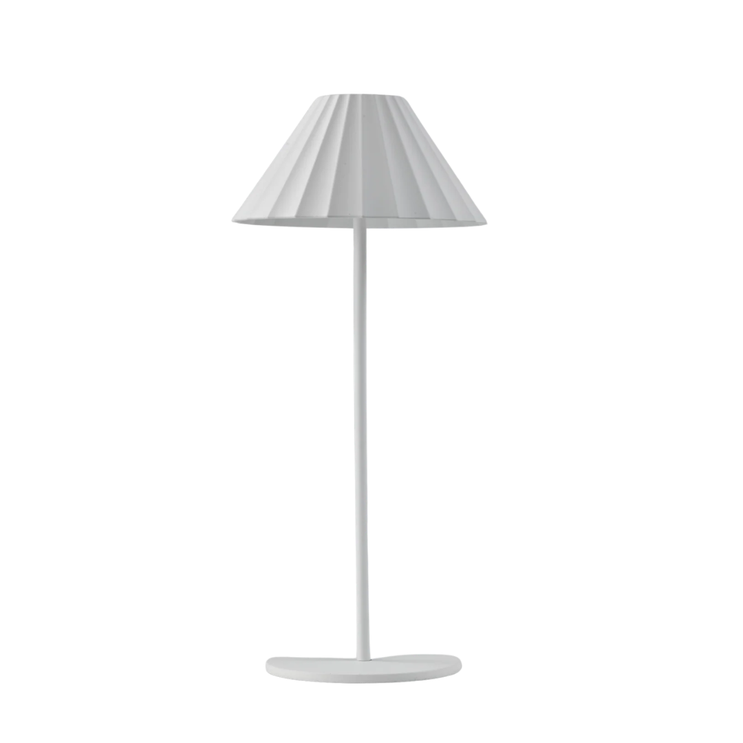 CORDLESS RUFFLED BISTRO LAMP, WHITE