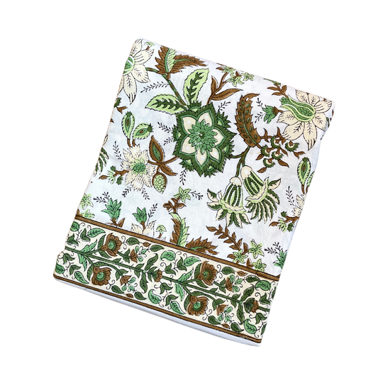 CORNELIA TABLECLOTH, GREEN & BROWN