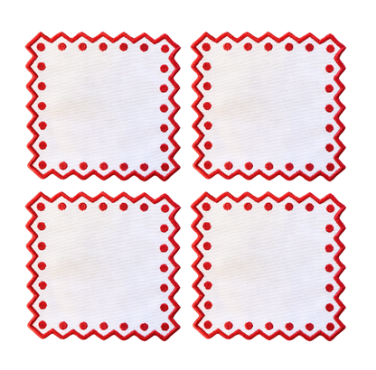 GEORGIA COCKTAIL NAPKINS, WHITE & RED (SET OF 4)